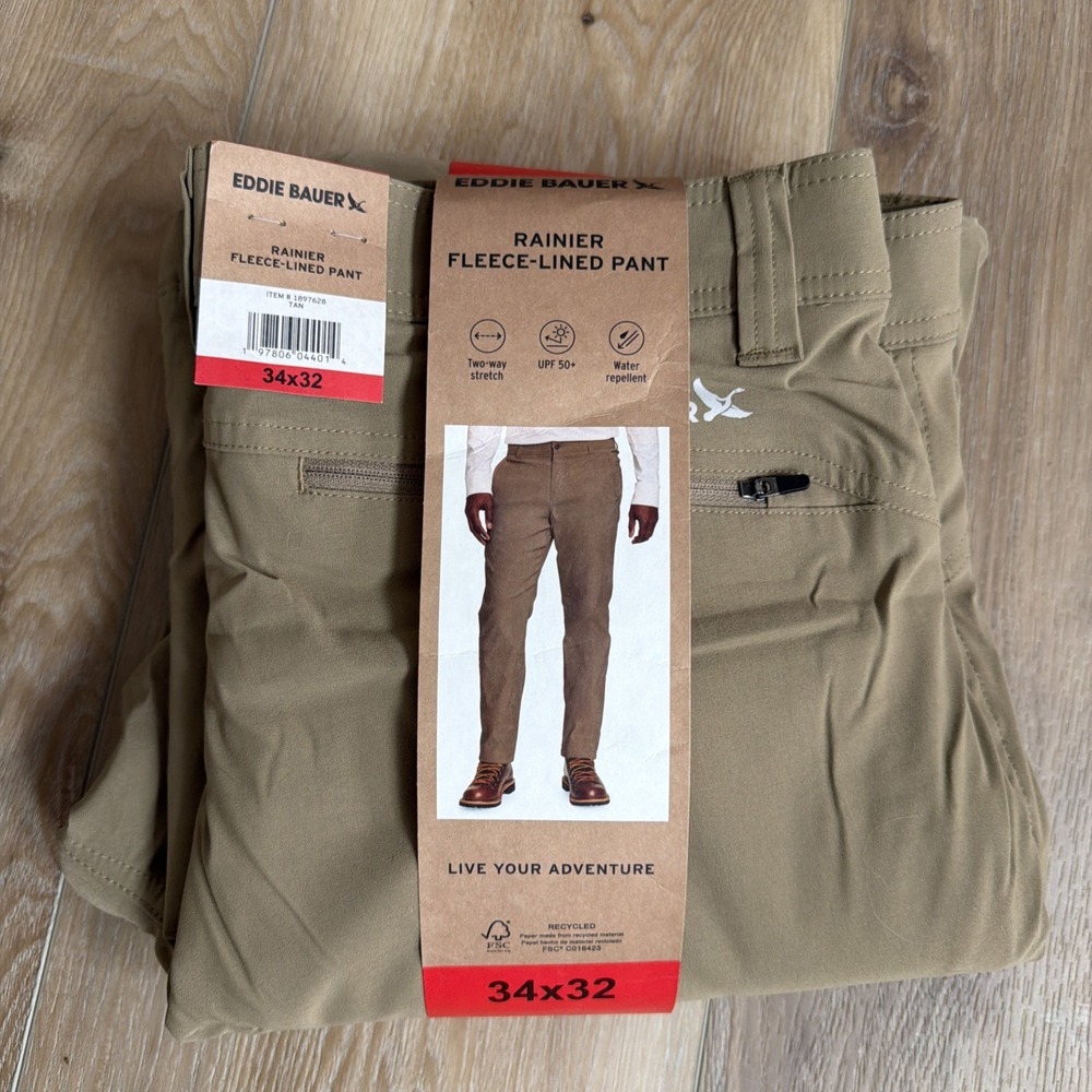 Eddie Bauer‎ Fleece Lined Pants Mens 34x32 Stretch Hiking Outdoor NWT